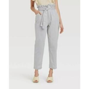 Who What Wear Women's Blue Chambray Ruffle High Waist Paper Bag Ankle Pant SZ 14